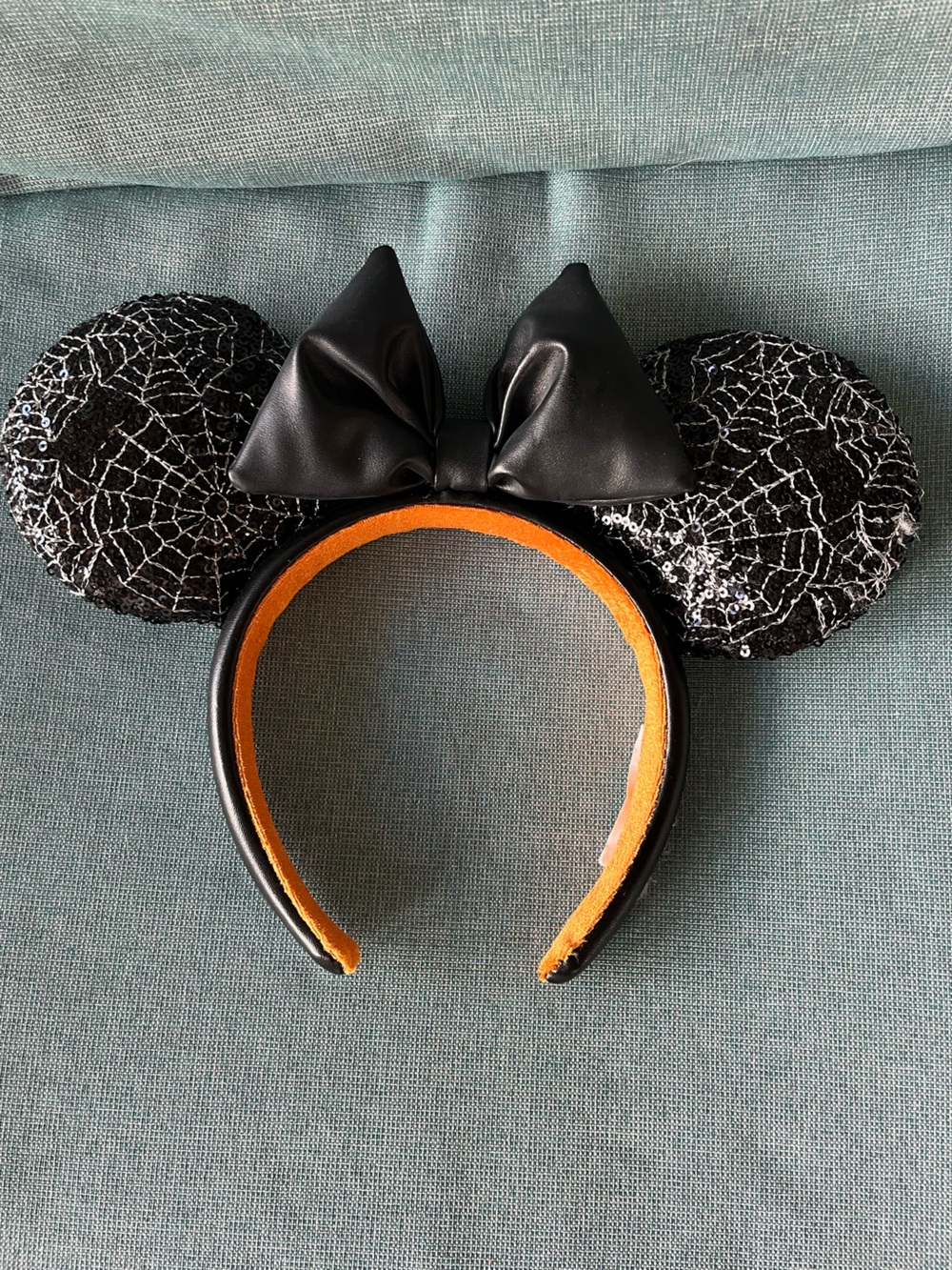 MICKEY EARS Halloween Black Sequin Headband with Orange Lining